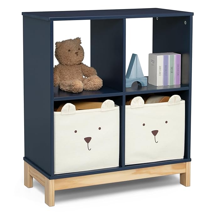 Delta Children babyGap Graham 4-in-1 Convertible Crib with Storage Drawer + Brannan Bear Bookcase with Bins + Brannan Bear Wall Shelf with 4 Hooks, Navy/Light Blue (Bundle)