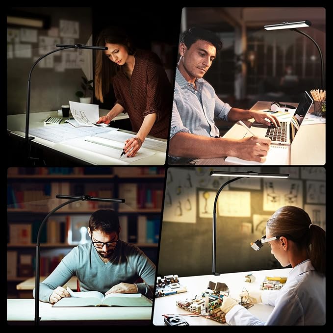 LED Desk Lamp with Clamp - Architect Desk Lamp Swing Arm Task Light 360 ° Rotation Gooseneck Desktop Lighting for Office Home Workbench Drafting Reading