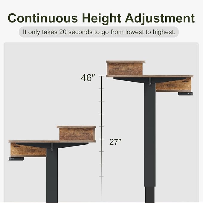 BANTI Height Adjustable Electric Standing Desk with 4 Drawers, 55 x 24 Inch Table with Storage Shelf, Sit Stand Desk, Rustic Brown Top