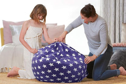 Aubliss Stuffed Animal Storage Bean Bag Chair Cover (No Beans)，Stuff and Sit Storage Bean Bag for Kids Toy Storage, Large 38"-Canvas Stars Royal Blue