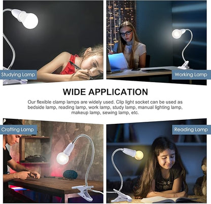 Clip Lamp Holder,Flexible Aluminum Neck Clamp Lights,360°Adjustable Clamp Light Socket,E26/E27 Clamp Light Fixture with 220CM Switch and Plug Cable,Clip Desk Lamp Holder for Study Work Reading,No Bulb