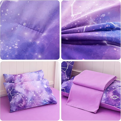 Full Size Bedding Sets Kids Bedding Sets for Girls,Galaxy Bedding 7pieces Glitter Pink Comforter Colorful Comforter Full Size Comforter Sets for Teen Girls(Multicolor)