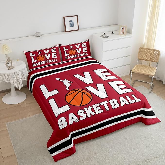 Basketball Bedding Set Full Size Gaming Sports Comforter Set for Kids Boys Girls Decor Ball Games Comforter Gift for Basketball Lover Duvet Set Bedroom Quilt Set