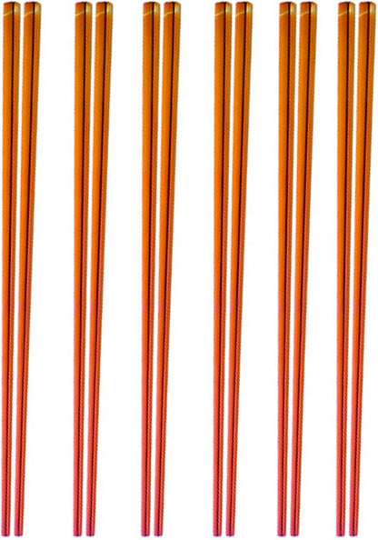 Stainless Steel Chopsticks,Reusable ,Dishwasher Safe , Easy to Use（6 PCS,Dazzling red）
