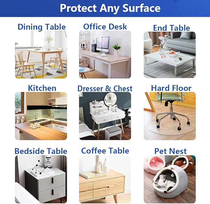 Rectanglar 19x36 in Clear Plastic Table Protector Desk Cover Chair Mat Thicken Transparent Desk Pad Mat Table Cover Protector Table Pad Tablecloth Cloth for Coffee Table Writing Desk Topper Waterproof