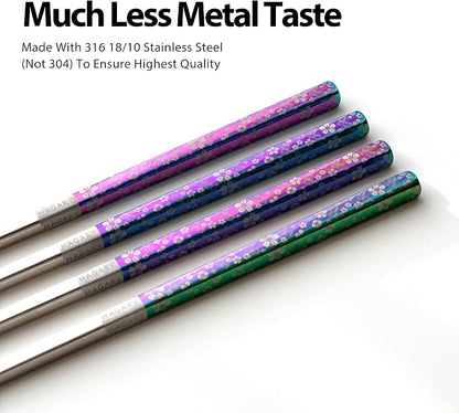 Hagary Cherry Blossom Rainbow Chopsticks Metal Chopsticks Reusable Designed In Korea Japanese Style Stainless Steel 316 18/10 Non-Slip Dishwasher Safe (2 Pairs)