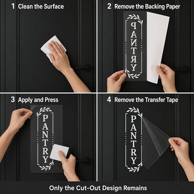 Pantry Door Lettering Vinyl Decal: White 7 x 26 Inch Vertical Design | Tall PANTRY Lettering Adds A Distinct Farmhouse Accent To Smooth Dark-Colored Doors