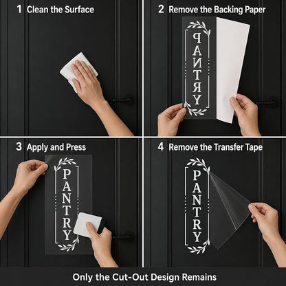 Pantry Door Lettering Vinyl Decal: White 7 x 26 Inch Vertical Design | Tall PANTRY Lettering Adds A Distinct Farmhouse Accent To Smooth Dark-Colored Doors