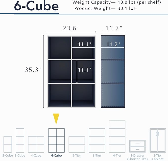 Apexa 6 Cube Storage Organizer Shelves, Stackable Wood Bookcase Fits Cubby Bins for Organization, Dorm Teen Room Decor & Home Office, Steel Blue
