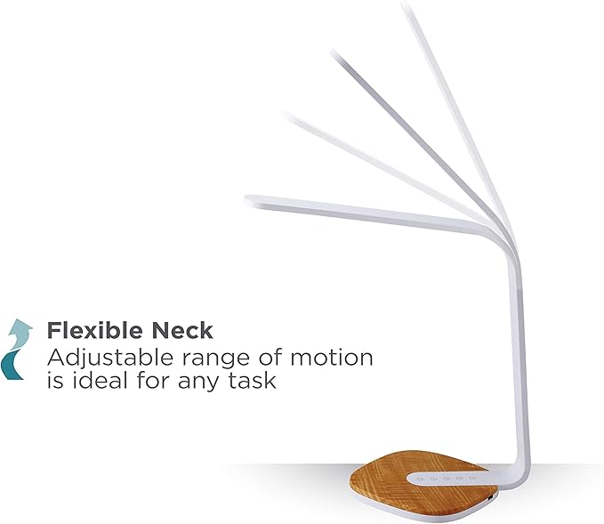 BLACK+DECKER LED Dimmable Desk Lamp with Wood Grain Base, 3 Dimming Levels, USB Ports,7W, White (VLED1818-BD)