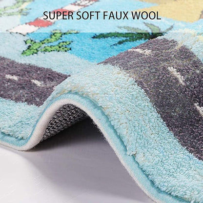 Playroom Rug Play Carpet 4’ x 6’, Blue Large Educational Children’s Play Mat, Learning & Have Fun Safely Non-Slip Washable Road Traffic Floor Area Carpet, Great for Kids Room Bedroom