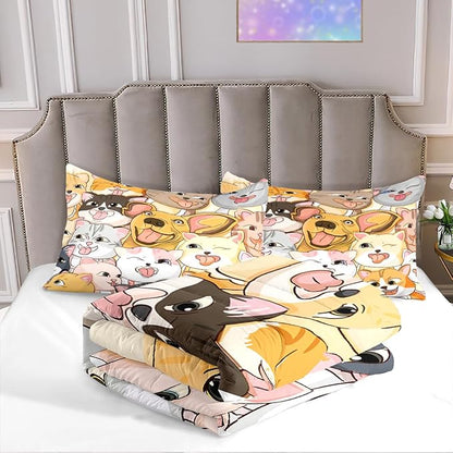 Dogs Comforter Set - Cute Cartoon Puppy Pattern Comforter Set Full Size 3pcs Kitten Dogs Bedding Set Pet Animal Design Kids Room Decor with 1 Comforter and 2 Pillowcases Boys Girls Gift All Season