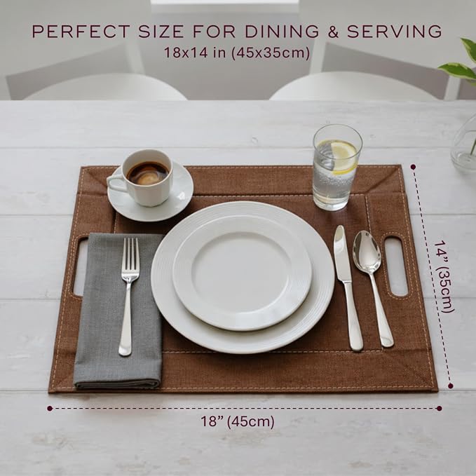 2-in-1 Serving Tray & Placemat | Faux Leather & Reversible | Lays Flat as a Placemat or Folds into an Ottoman Food Tray, Easy to Clean