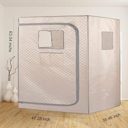 Smartmak Full Size Steam Sauna Tent, Portable Whole Body Home Spa Room, 1 or Two Person Large Space, Steamer NOT Included (47.28" x 35.46" x 63" Champagne)