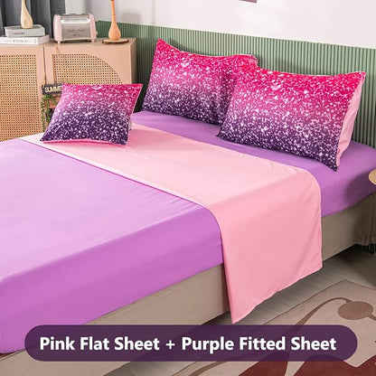 PERFEMET 6Pcs Queen Comforter Set with Sheets, Purple Glitter Tie Dye Girls Bedding Sets, Colorful Ombre Gradient Bed in A Bag, Soft Fluffy Teen Girl Bed Set for Bedroom Decor