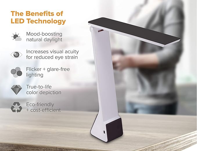 Bostitch Office KT-VLED1810-BLK Powered Rechargeable Battery LED Desk Lamp, 3 Color Temperatures, Flip Open, Black
