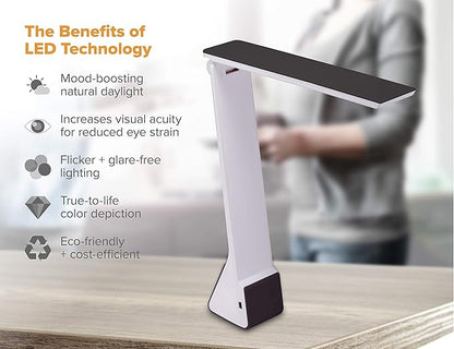 Bostitch Office KT-VLED1810-BLK Powered Rechargeable Battery LED Desk Lamp, 3 Color Temperatures, Flip Open, Black