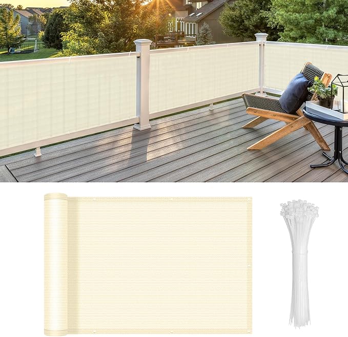 LOVE STORY Custom Size 3'x13' Butter Cream Balcony Privacy Screen,UV Block Privacy Fence Screen,90% Shield for Outdoor Pool Garden Apartment Railing