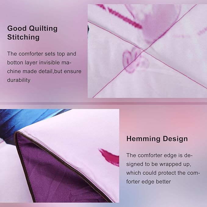 ENCOFT Purple Butterfly Comforter Sets Full Size 3 Pieces, Girls Teen Kids Quilted Bedspread Comforter Bedding Sets, Butterfly Bedding Sets Full