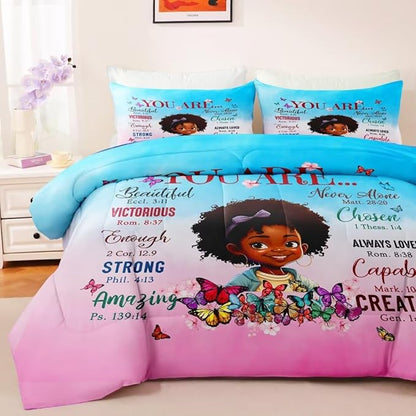Black Girl Comforter Set Full for Kids Teens,God Says You are Comforter Set for Black Women,Black Girl Magic Bedding Set,African American Girl Bed Bedroom Set