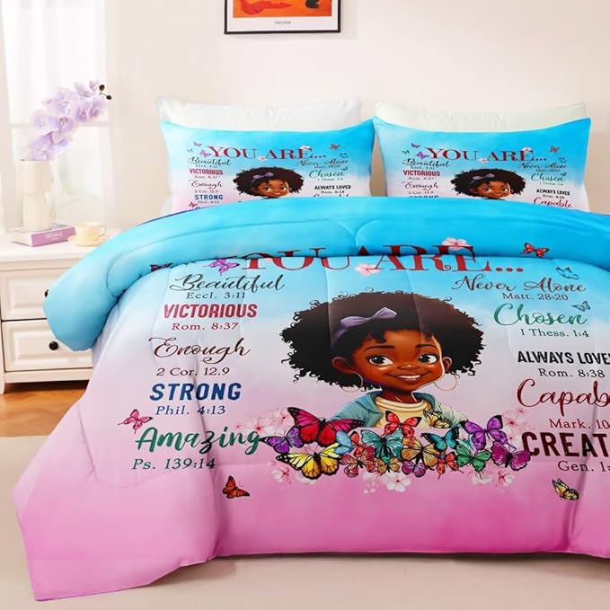 Black Girl Comforter Set Twin for Kids Teens,God Says You are Comforter Set for Black Women,Black Girl Magic Bedding Set,African American Girl Bed Bedroom Set