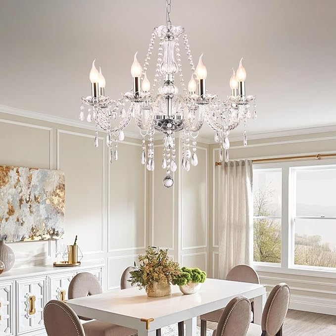 Modern Elegant 8 Lights K9 Crystal Glass Chandelier Pendant Ceiling Lighting European Style for Dining Living Room Bedroom Transparent, 8 E12 Bulbs Required