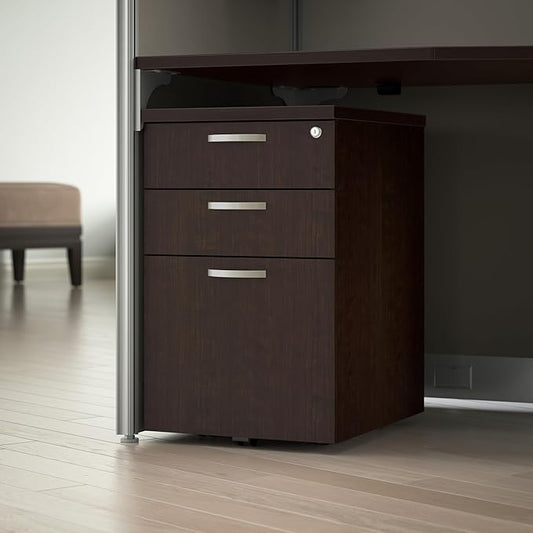 Bush Business Furniture Office in an Hour 3 Rolling File Cabinet | Mobile Under Desk Drawers for Letter, Legal, and A4-size Document Storage, Mocha Cherry