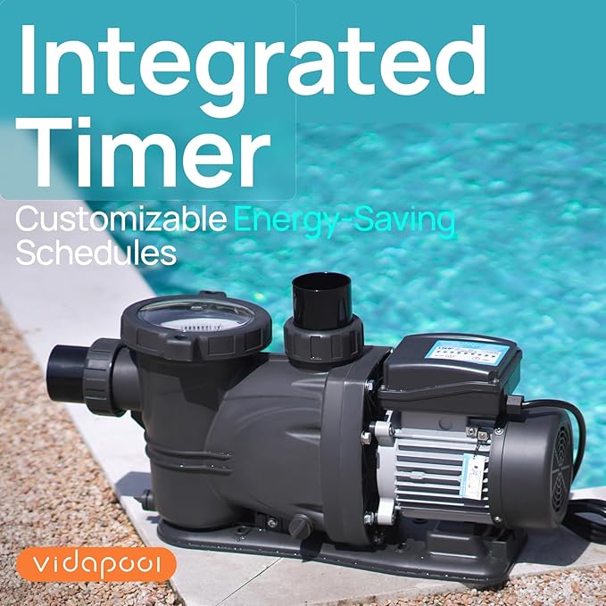 In/Above Ground Pool Pump, Self Primming High Flow (with Timer, 2HP, 8120 GPH, 220V)