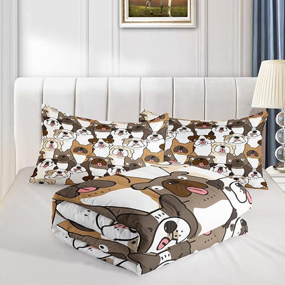 Kawaii Dog Comforter Queen Size,Dogs Comforter Set for Kids Teens Girls Boys,3Pcs Bedding Set Printed Comforter with 2 Pillowcases,Down Alternative,Soft and Lightweight，Queen Size