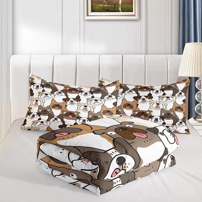 Kawaii Dog Comforter Full Size,Dogs Comforter Set for Kids Teens Girls Boys,3Pcs Bedding Set Printed Comforter with 2 Pillowcases,Down Alternative,Soft and Lightweight，Full Size