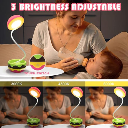 Cute Desk Lamp for Kids, Hamburger Girls Small Desk Lamps Rechargeable with Dimmable Touch Adjustable Neck, Kawaii Desk Lamp Night Lights,Girl Desk Accessories Kawaii Room Decor for Kid Gifts