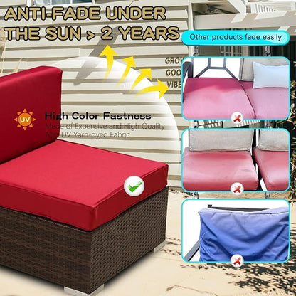 ClawsCover 14Pack Outdoor Seat and Back Cushions Replacement Covers Fit for 7Pieces 6-Seater Wicker Rattan Patio Furniture Set Sectional Couch Chair,Red-Include Cover Only (Small)