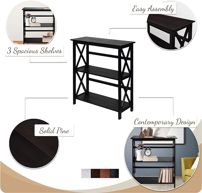 Casual Home Montego 3-Shelf Bookcase, Espresso (New)