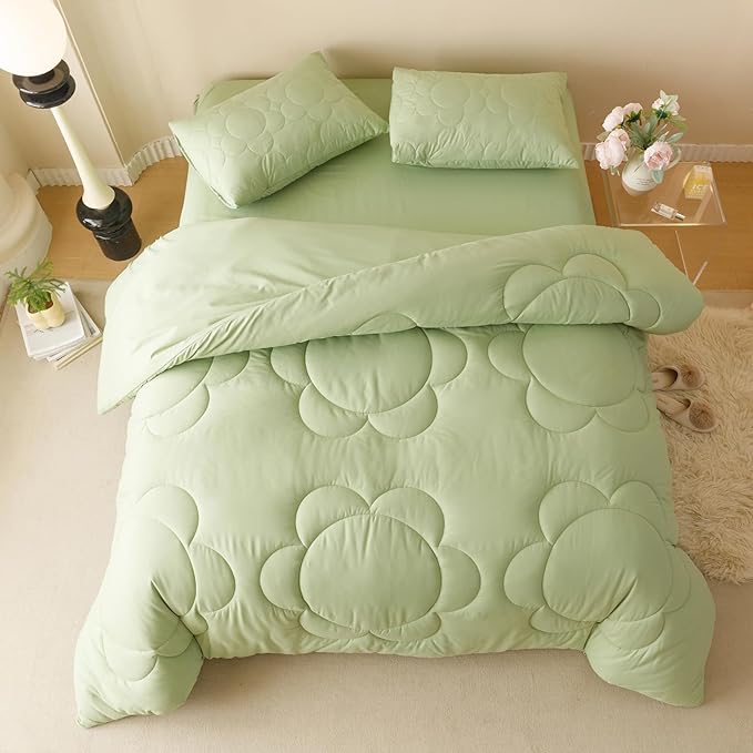 Sage Flower Comforter Twin Green Sunflower Print Bed Twin Comforter Set 3 Pieces Sage Floral Comforter Set for Boys Girls Teens Bedroom Decor All Season Hotel Quality Comforter Set