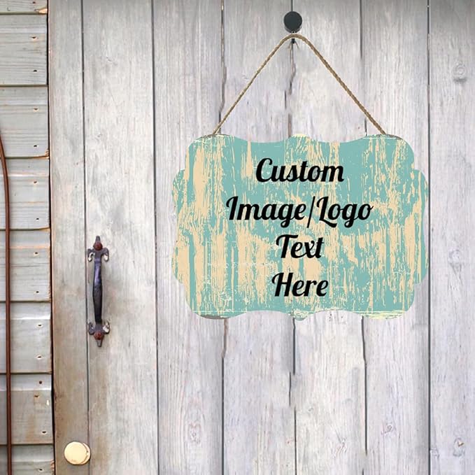 Personalized Wooden Welcome Sign for Front Door Decor - Customized Image/Text Hanging Sign, Farmhouse Decor for Home Office, 11.2 * 8 Inch