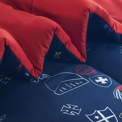SLEEP ZONE Kids Twin Size Bedding Comforter Set 5 Pieces Breathable All Season Use for Boys (Knight‘s Tale, Twin)