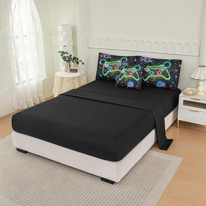 NINENINE Gamer Bedding Sets, 6PCS Full Size Comforter Size for Boys,Gaming Bedding Sets for Boys Bed in A Bag Gamer Comforter Sets(1Comforter,1Flat Sheet,1Fitted Sheet,1Cushion Cover,2Pillowcases)…