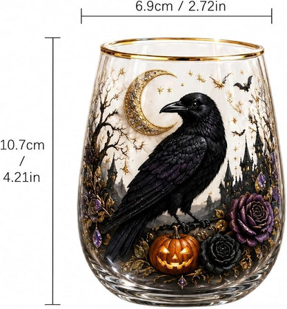 3D Halloween Autumn Glass Art Cup,Stemless Holiday Glassware Collection | Fantasy Fall Witch Wine Glasses,Holiday Printed Table Ornaments,Magical Halloween Home Decor Gifts for Various Beverages