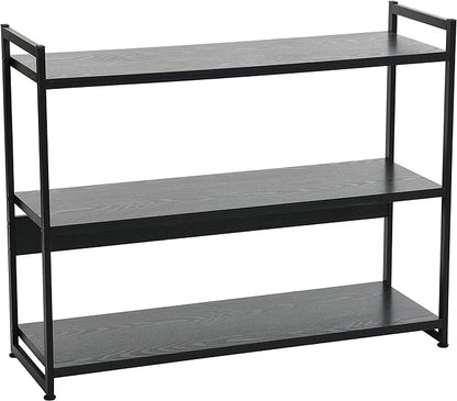 Household Essentials 3 Tier Wide Book Shelf, Medium, Black Oak Finish