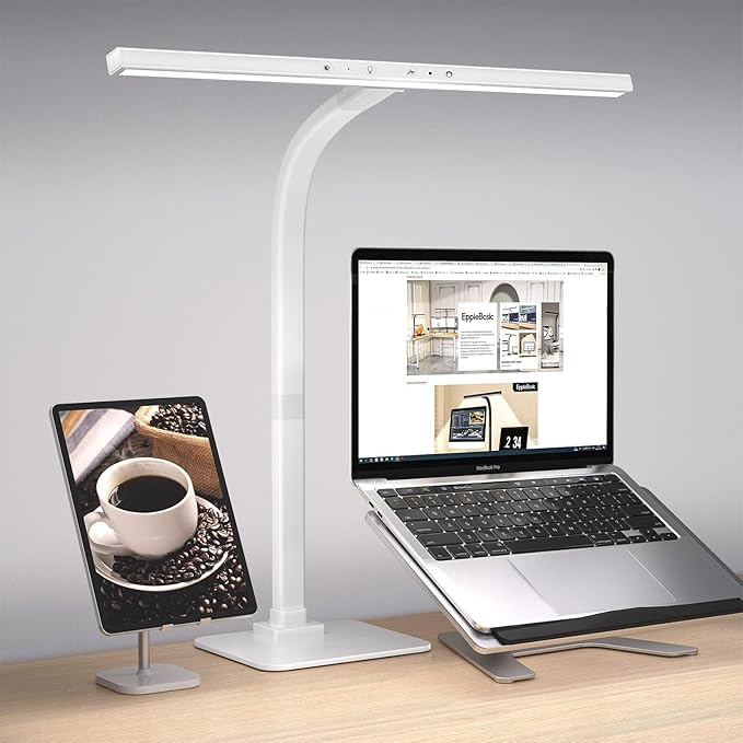 EppieBasic Led Desk Lamp,Architect Desk Lamps for Home Office, 12W Dimmable & 6 Color Modes Extra Bright Modern Table lamp with Base, Auto Dimming Overhead Desk Lighting for Workbench Monitor