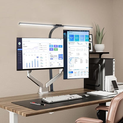 LED Desk Lamp for Home Office, Gooseneck Desk Light Architect Clip on office Lamp with 10 Dimmable 7 Modes, 24W Sensor Auto Dimming Table Lights for Desk, Adapter Included