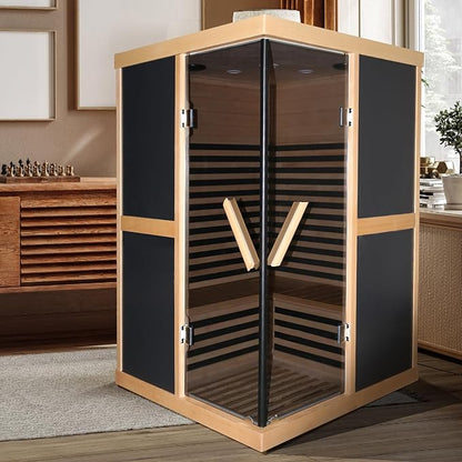 2 Person Sauna Infrared Saunas APP Control 7 Color Light 1980W Wooden Home Spa Room Canadian Hemlock Wood Low-EMF Indoor Saunas 47.2 * 47.2 * 75.6inch