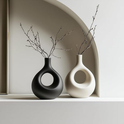 NOBULA Ceramic Bagel Vases C5 – Thoughtful for Mom – Elegant Set of 2 for Living Room, Bedroom or Table – Modern Home Decor She’ll Love – Perfect for Flowers & Plants