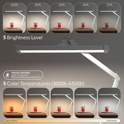 Super Bright 2,300 Lumens Powerful Professional Eye Care LED Desk Lamp, Brightness & Color Temperature Adjustable, Task Light for Home, beauty, Crafting, Office, Workbench (CCT, Dimmable, White)