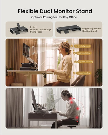 ProtoArc Standing Desk with Dual Monitor Stand Riser, 48 x 24 Inches Height Adjustable Desk with Storage, ErgoDesk 100 Electric Stand up Desk with Laptop Stand (Black/White)