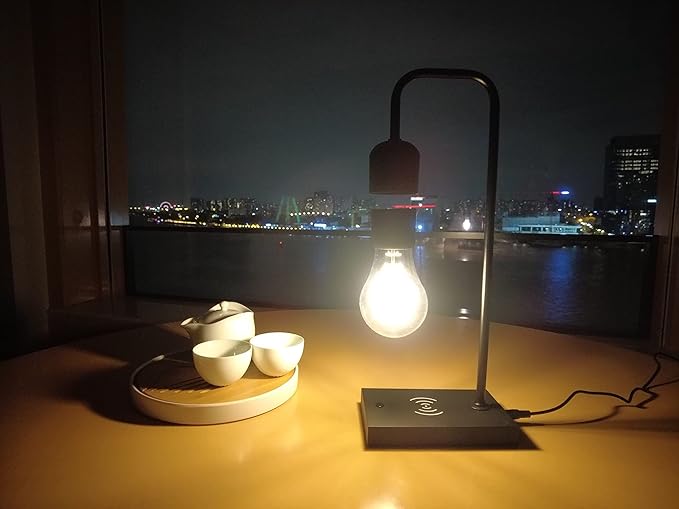 Unique Magnetic Levitating Lamp with LED Light Bulb Floating in The Air Wireless Charger Auto Control