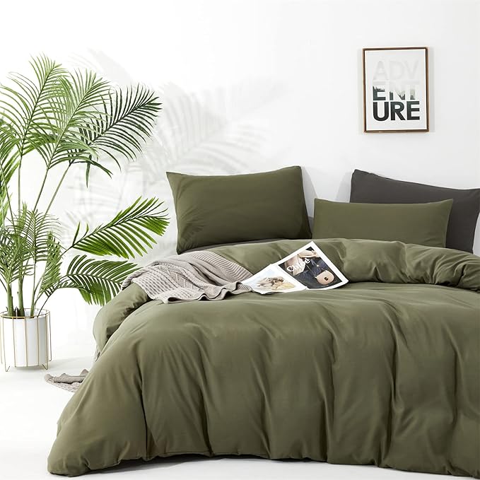 Olive Green Comforter Set Cal King Size Solid Green Comforter 3 Pieces Soft Dark Green California King Comforter Bedding Set Women Pure Olive Green Cal King Bed Comforter Set for All Season
