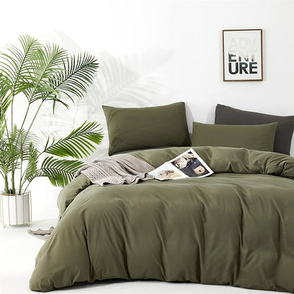 Olive Green Comforter Full Size Solid Green Comforter 3 PCs Soft Dark Green Full Size Comforter Bedding Set for All Season as Gift