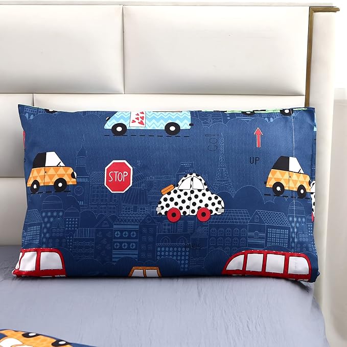MAG 3Pcs Cartoon Car Comforter Set, Blue Cute Base Full Bedding Comforter Set,for Toddlers Kids,Boys Teens and Girls,Super Soft Microfiber, Full Size
