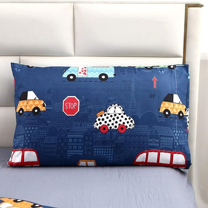 MAG 3Pcs Cartoon Car Comforter Set, Blue Cute Base Full Bedding Comforter Set,for Toddlers Kids,Boys Teens and Girls,Super Soft Microfiber, Full Size